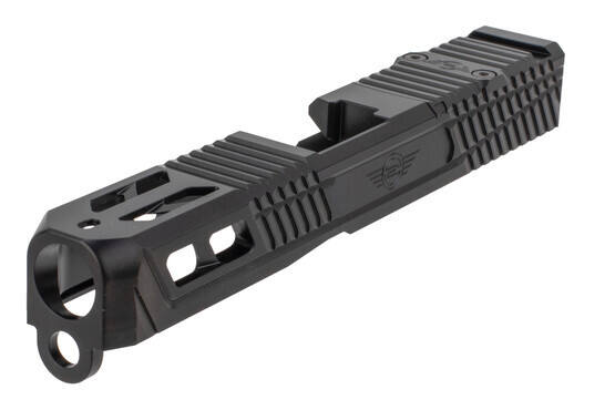 L2D Combat Catalyst 19 Stripped Slide For Glock 19 Gen 3 in DLC Black with angled cocking serrations